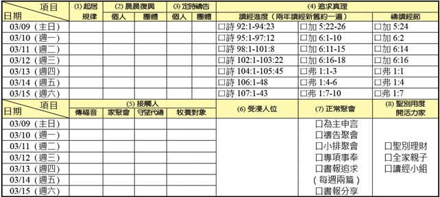 神人生活操練表