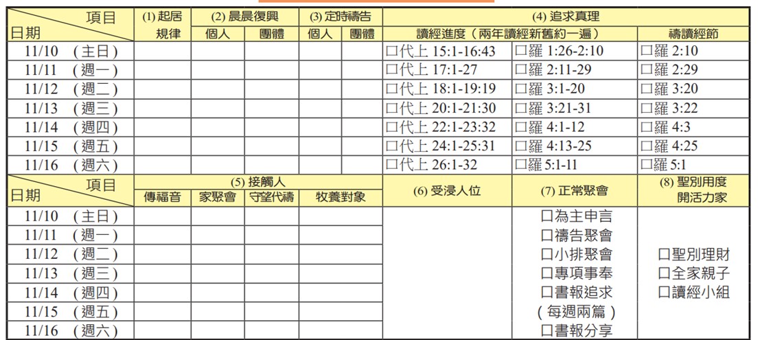 神人生活操練表