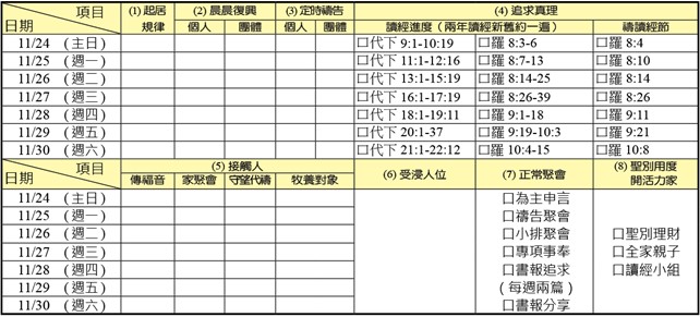 神人生活操練表