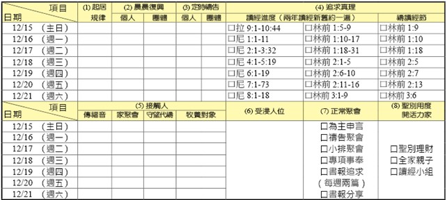 神人生活操練表